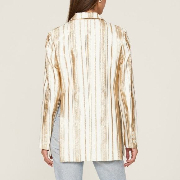 7 for All Mankind Shine Blazer Ivory Gold Stripe Button Front Double Breast Sz L - Picture 3 of 16